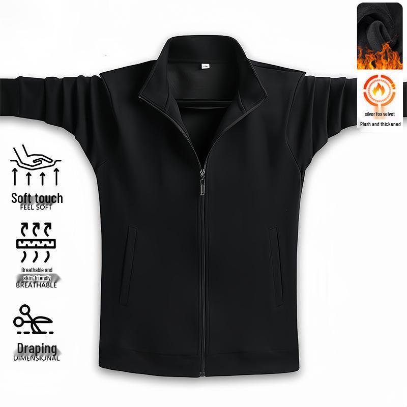 

Men s 2025 High-End Fleece Stand Collar Hoodie Jacket XL (for 115-130 kg)
