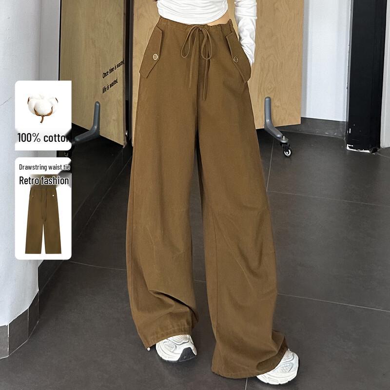 Bailuyu Retro Drawstring Loose Wide-Leg Pants XL