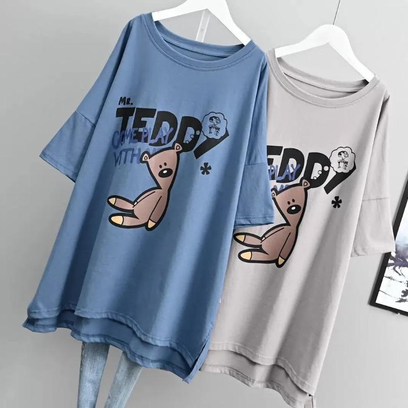 T-shirt Women Versatile Summer Casual Large Size Loose Round Neck Pullover Short-sleeved Tops