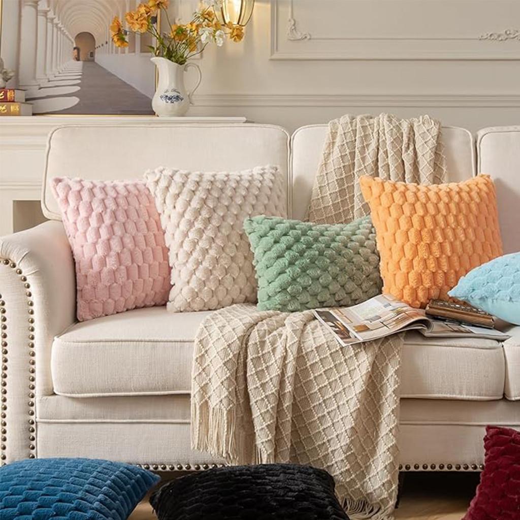 Pineapple Plush Lines Pillowcase Bedroom Imitation Rabbit Velvet Sofa Cushion