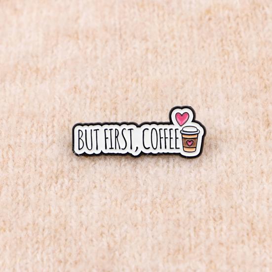 Brooch Pin, Coffee Slogan Design Brooch, Thickened Zinc Alloy Badge, Enamel Paint Stable Buckle Pins for Clothes Hats