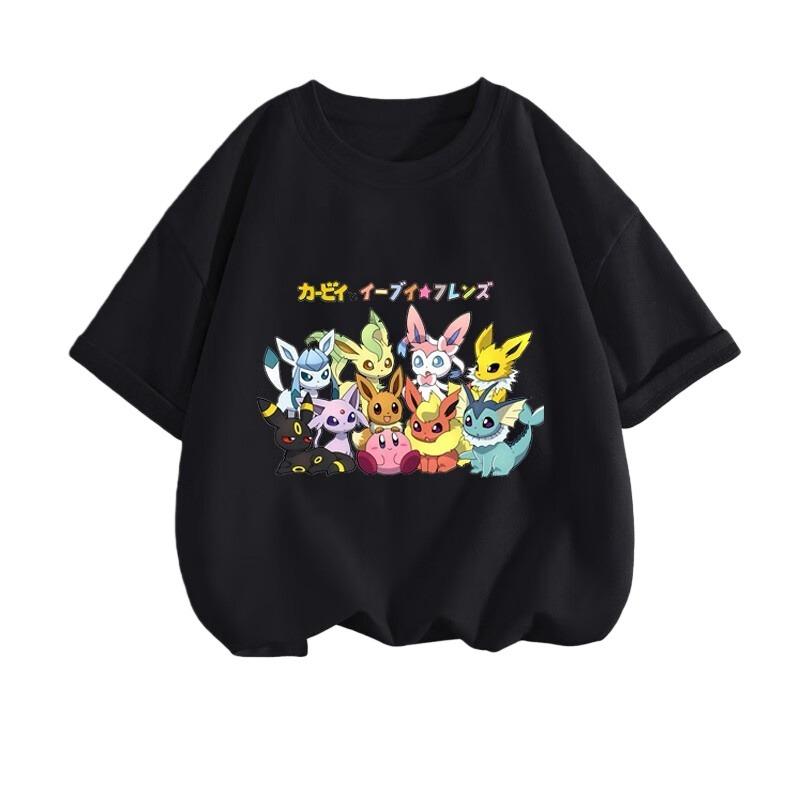 New Pokemon Pikachu Summer Cartoon Short-sleeved T-shirts for Men, Women, Adults and Children, Pure Cotton Round-neck Loose Top