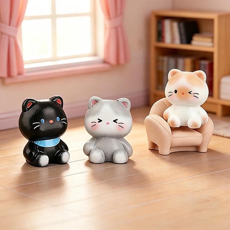 10Pcs Cute Mini Cat Figurines Resin Craft Hand Painted Tiny Kitten Models For Fairy Garden Diy Micro Landscape Decor Accessorie