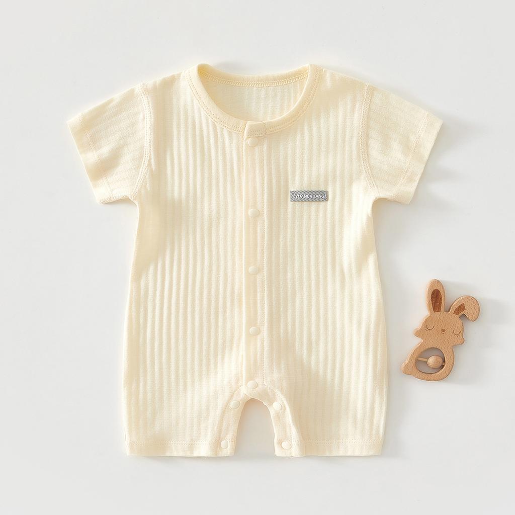Newborn Baby Short Sleeve Romper, Lightweight Cotton Infant One Piece Outfit, Summer Baby Crawling Jumpsuit for Boys and Girls