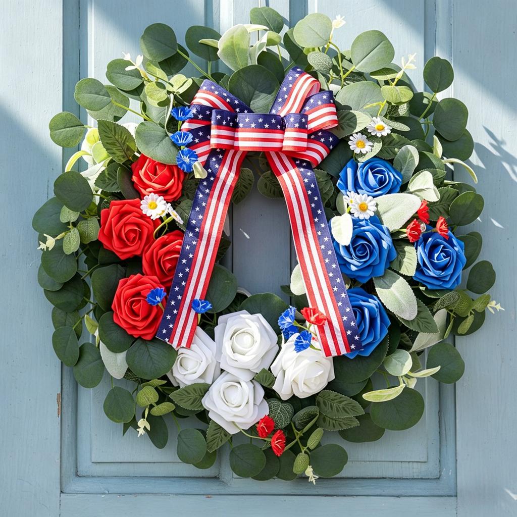 Independence Day Wreath Home Garden Holiday Decoration Hanging Ornament Handmade Plastic Simulation Wreath Decoration