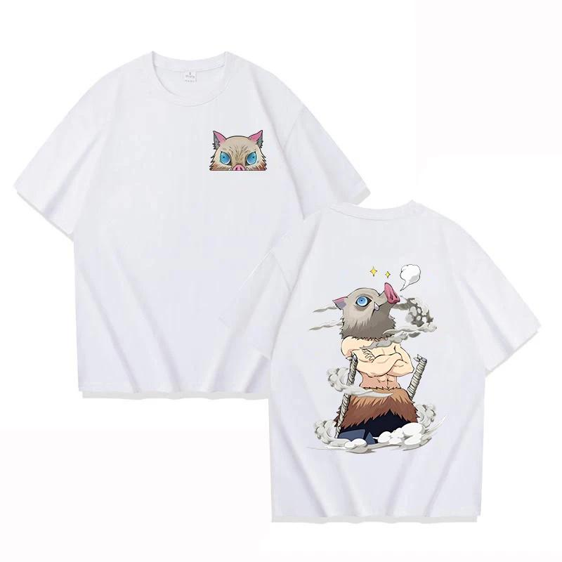 Anime Demon Slayer Hashibira Inosuke Cartoon Print Tshirt Summer Fashion Cotton Short Sleeve Round Neck Tops Women Men T-shirts