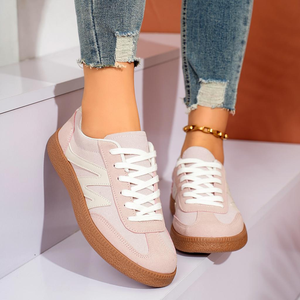 Fashion Women Sneakers New Fashion Round Toe Casual Lace Up Shoes for Women Patchwork Retro Outdoor Flat Sneakers Women Zapatos De Mujer
