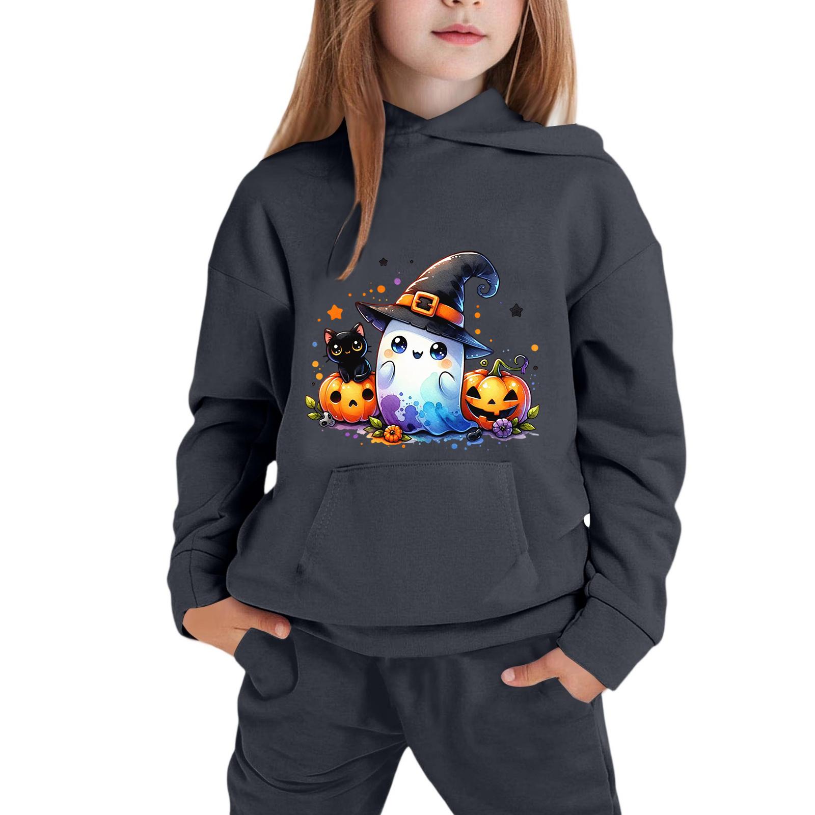 Kids Hooded Sweatshirt with Halloween Print Pullover Top 110