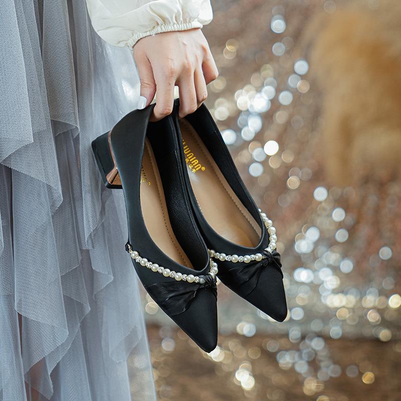 Fashion Luxury Women's Pumps Women's Fashion Pointed Toe Comfortable Non-slip Mid-heel Single Shoes Women Wedding Party Shoes