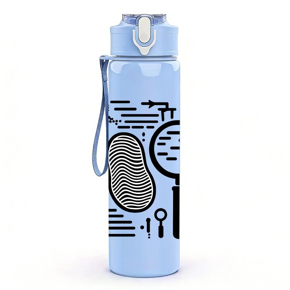 1PC Magnifying Glass Search Pattern Print 750ml Color Plastic Sports Water Bottle Leakproof Flip Straw Lid Suitable for Sports Office Home Use
