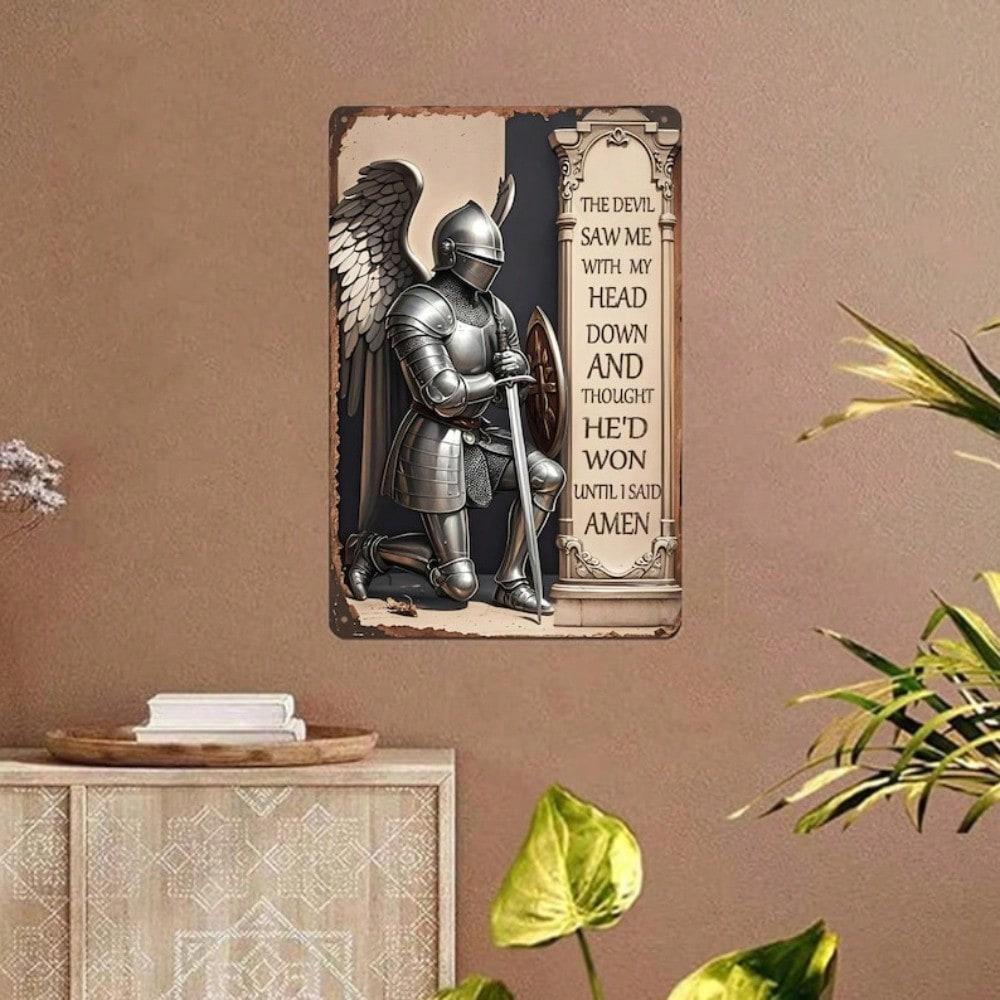 Christian Knight Metal Sign Scripture Prayer Wall Art Home Church Decor Gift