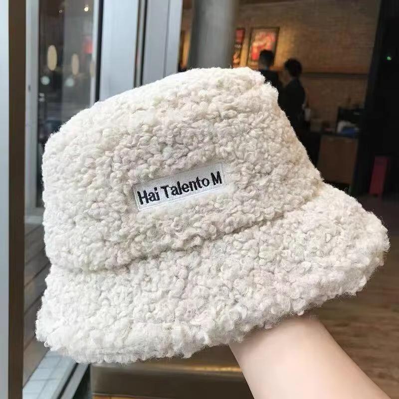 Autumn and Winter Japanese Style Embroidered Letter Fisherman Hat Women Ear Protection Solid Color Versatile Thickened for Keep Warmth Fisherman Hat