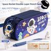 PU Leather Material Multi-Functional Pencil Box Layered Structure Cartoon Storage Box  Office Use