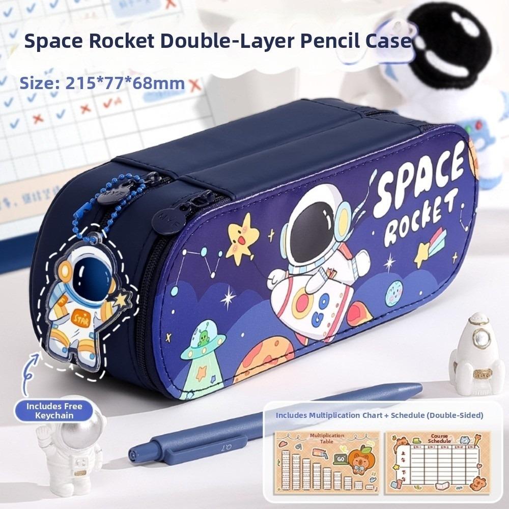PU Leather Material Multi-Functional Pencil Box Layered Structure Cartoon Storage Box  Office Use