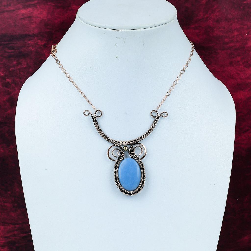 Angelite Necklace Copper Wire Wrapped Gemstone Necklace Adjustable Chain Necklace Angelite Jewelry Handmade Necklace Copper Jewelry For Gift