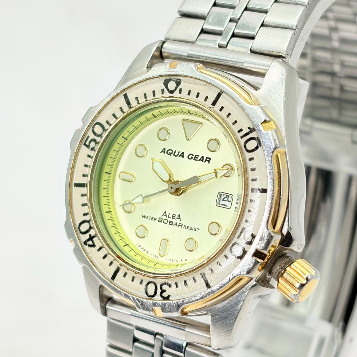 Операция SEIKO Seiko ALBA Alba Aqua Gear Lumibrite V782-0160 20BAR Дата Мужские Часы