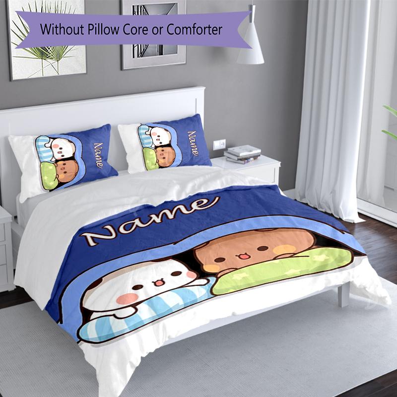3pcs Custom Name Bubu Dudu Set,Includes 1 Duvet Cover and 2 Pillowcases,All-season Bedroom Decor