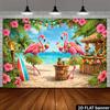 2D Bright Tropical Beach Backdrop with Flamingos for Summer Photoshoot