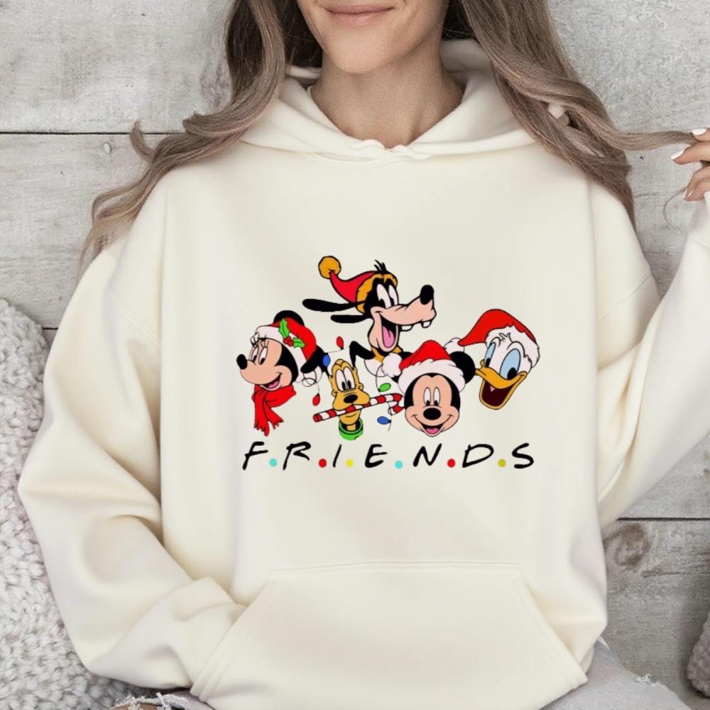 Disney Οικογενειακές Εμφανίσεις, Χριστουγεννιάτικο Πολύχρωμο Φούτερ με Κουκούλα Mickey Mouse, Μοντέρνο Αμερικανικό Brand Casual Φαρδύ Τοπ