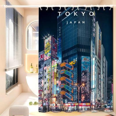 Rideau de douche de plage vintage Japon Tokyo Paysage urbain japonais Drôle et créatif Polyester imperméable Rideaux de bain Salle de bain