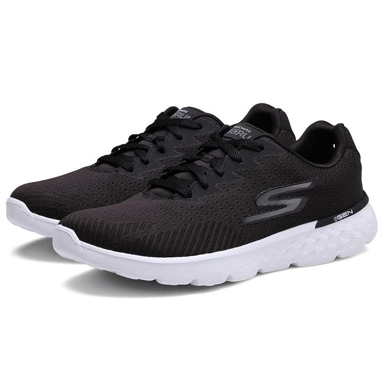 Skechers Go Run 400 Logo Lace-Up Mesh EVA TPU Shock Absorbing Durable Breathable Lightweight Low-Top Running Shoes Men Sneakers Black White 54354-BKW