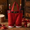 Santa Claus Pants Gift Holders Shaped Christmas Candy Bag, Large Wine Bottle Holder with Festival Pouches Handle, Holiday Treat Tote for Party