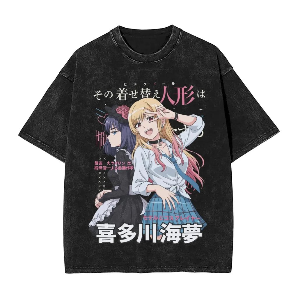 Anime Halloween Witch Girl "HALLOWEEN" Graphic Vintage Acid Washed Oversized Streetwear Y2K Manga T-Shirt Top for Anime Lovers Halloween Fans