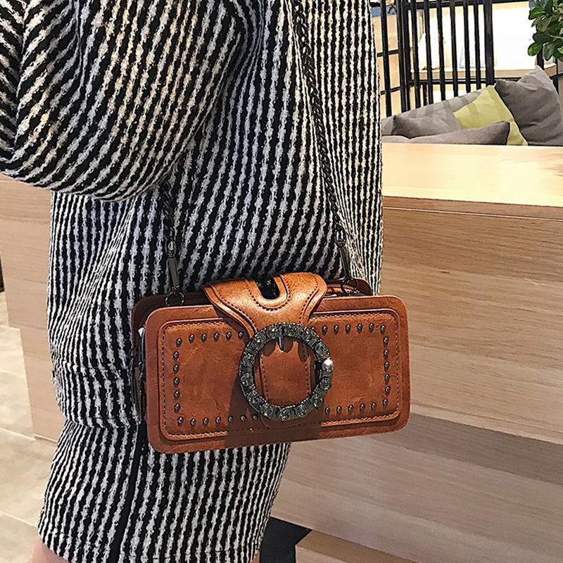 Vintage Shoulder Bag for Women PU Leather Armpit Bag Fashion Rhinestone Buckle Crossbody Bag Punk Designer Top-handle Bags