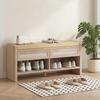 Boho Shoe Bench With 2 Rattan Drawers Shoe Storage Bench With Cushioned Seat And Open Shelf Oak Wood Effect