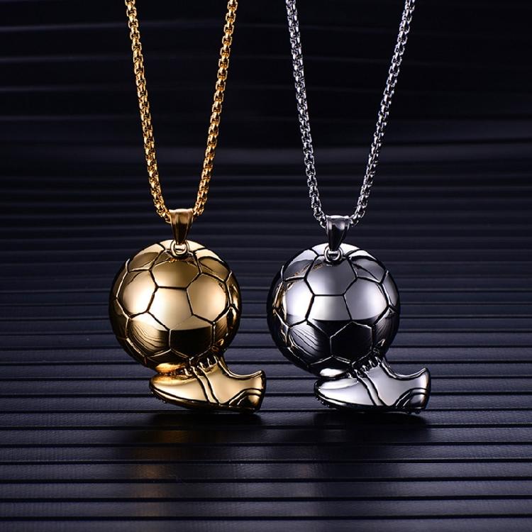 Silver Gold Round Soccer Ball Pendant Necklace Sport Jewelry Stainless Steel