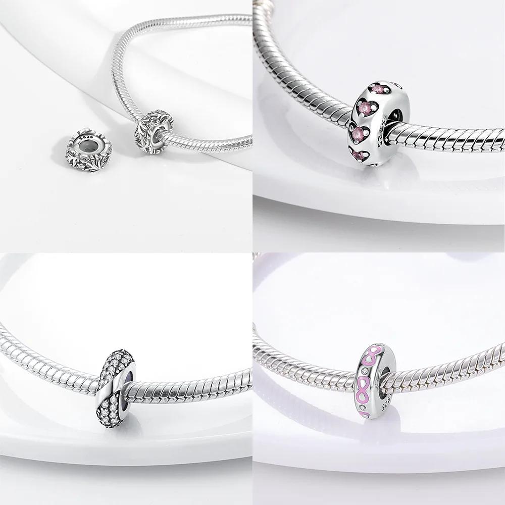 Charms Copper Colorful Zircon Stars Pink Bow Spacer Charms Beads Fit Original Bracelet Diy Women Jewelry Gifts