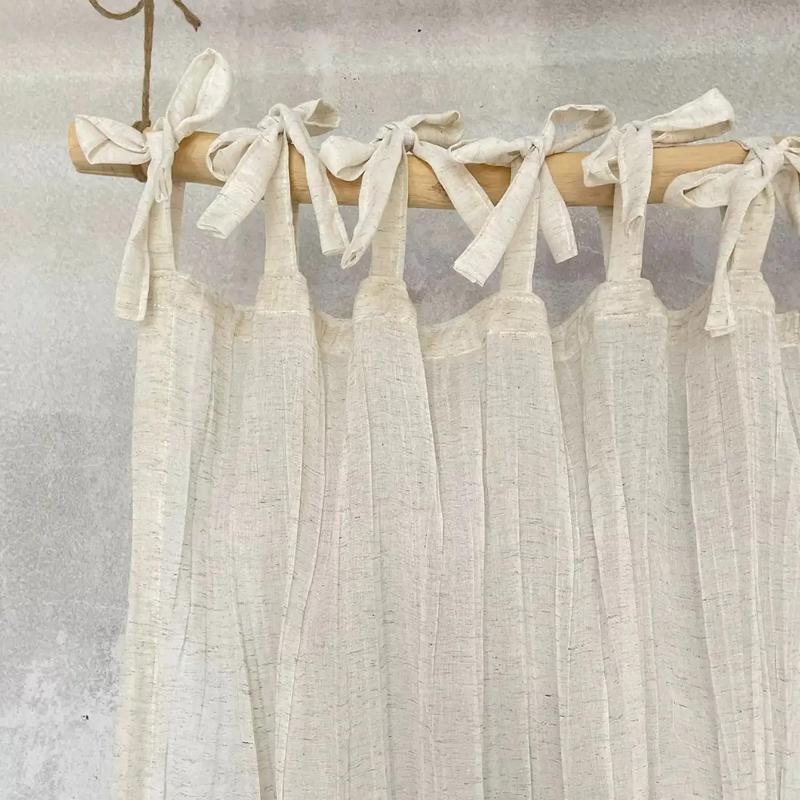 

1pc Natural Linen Curtain Wrinkled Texture Lace Up Tie Partition Crumpled Room Screen Curtain Japanese Style Home Decor W150xL180 cm&Lace up style
