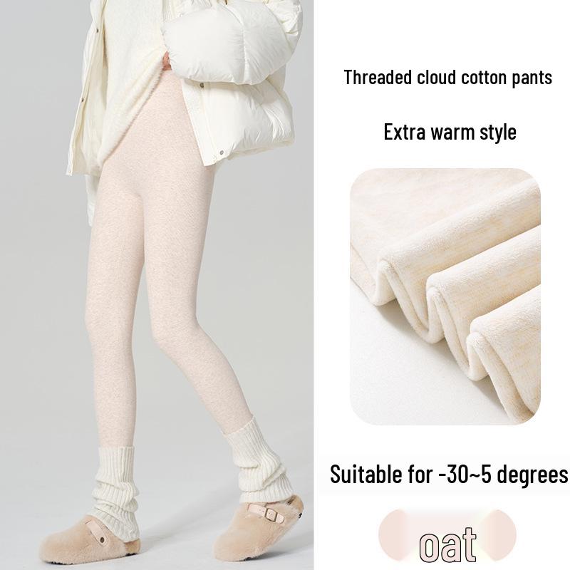 High Waist Warm Fleece-Lined Leggings - Vertical Stripe, Matte, Slimming Cotton for Autumn/Winter