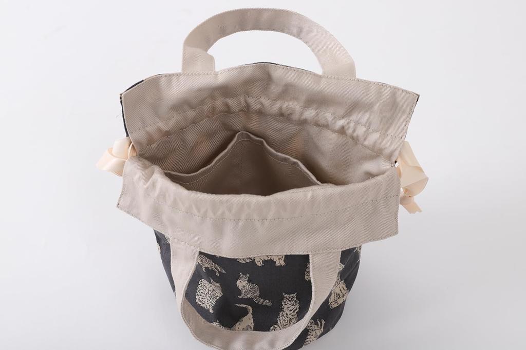 DDintex FLORET LONDON Drawstring Pouch Meow Gray Liberty 12×18cm [Uses Print]