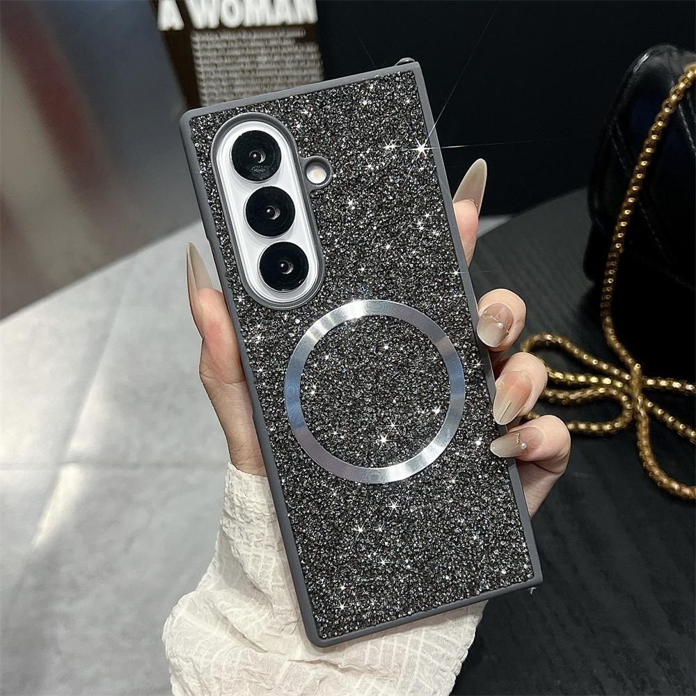 Luxury Bling Glitter Magnetic Phone Case For Samsung Z Fold 7 6 5 4 3 5G For Magsafe Wireless Charging Protective Back Cover
