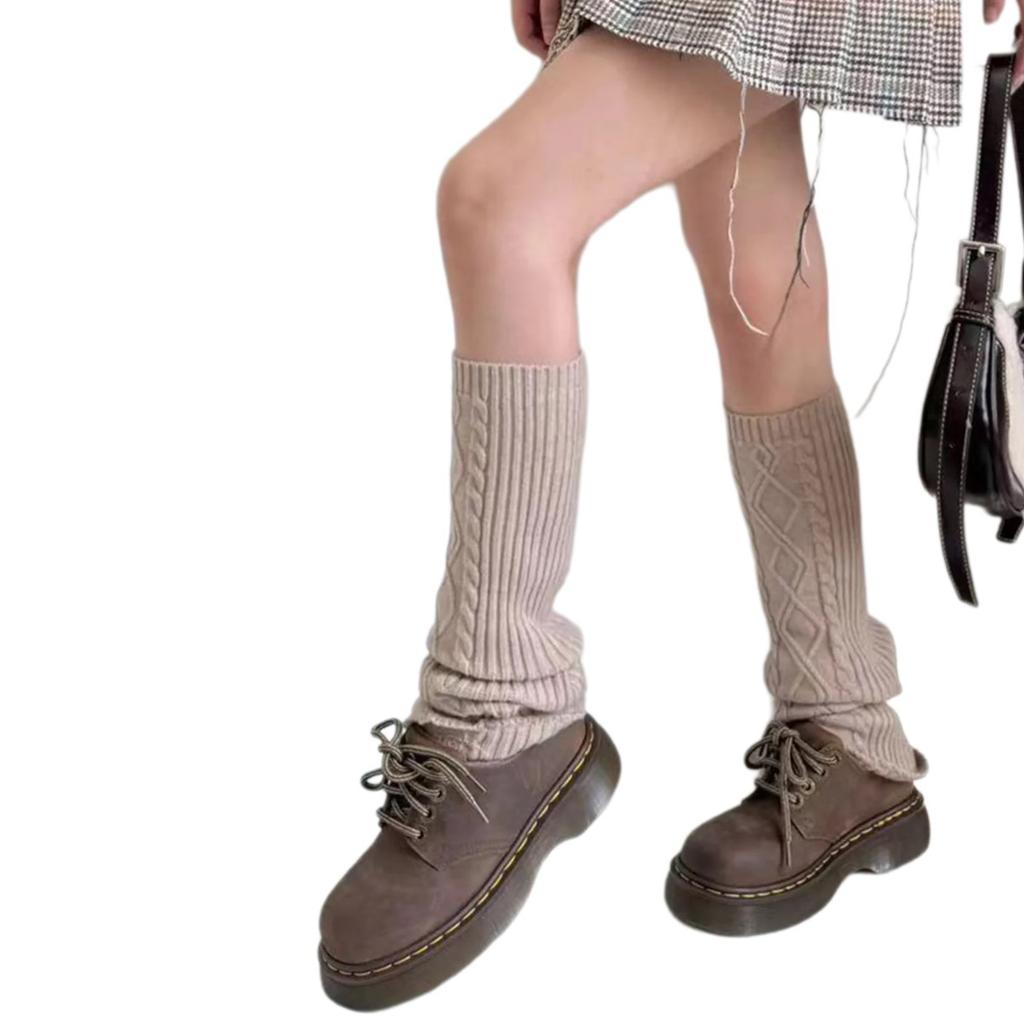 Luxurious Wool Cable Knitted Leg Warmers with Rhombus Pattern for Indoors and Outdoors Winter Boot Covers Long Stockings