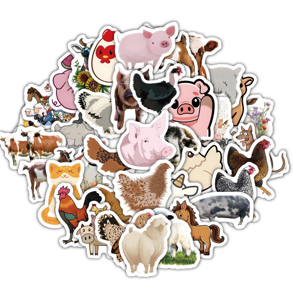 60 Cartoon Farm Animal Stickers – Journal, Suitcase, Laptop Waterproof Pack (60 Sheets)