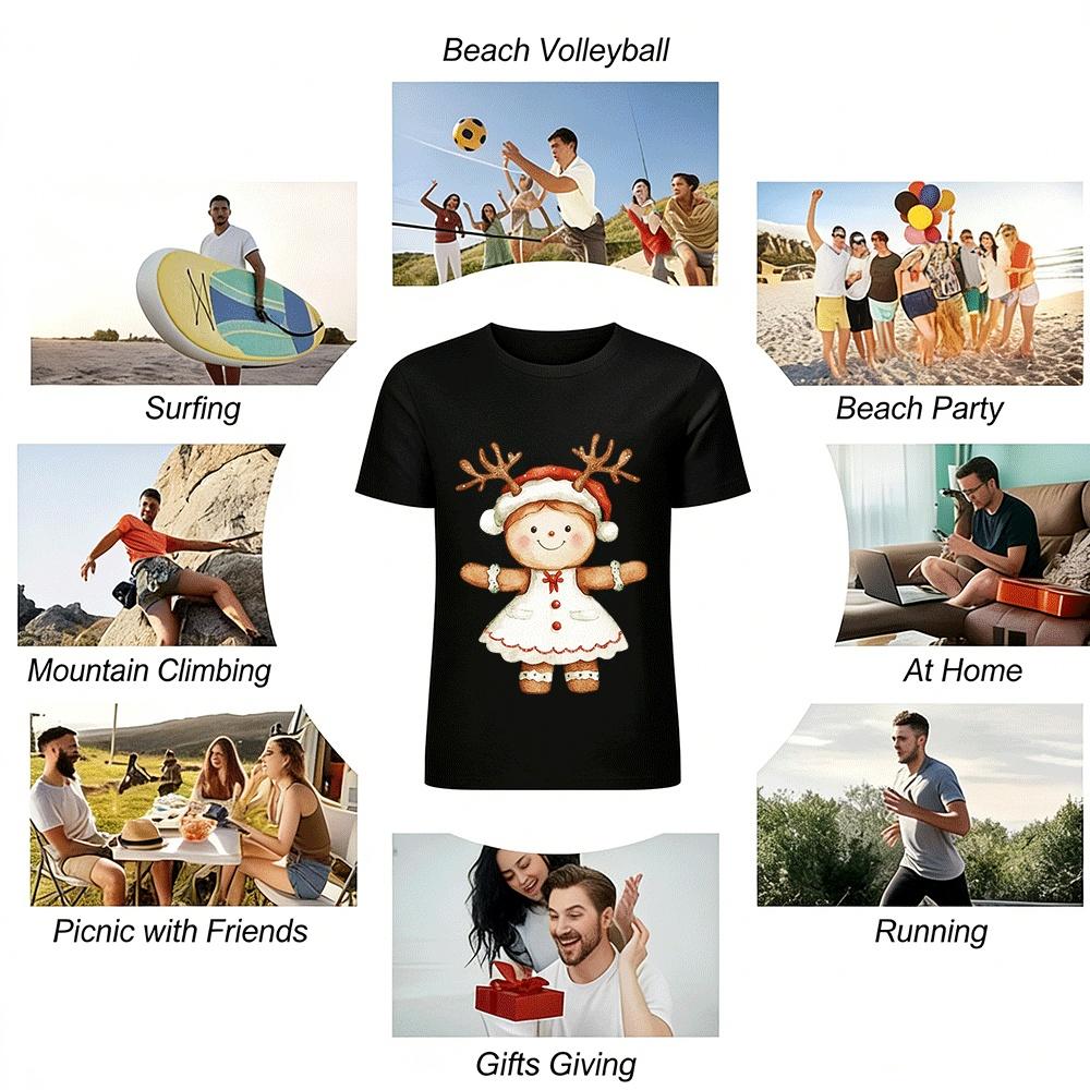 Christmas Reindeer Gingerbread Man Print Kids Family Sweatshirt Pure cotton T-shirt