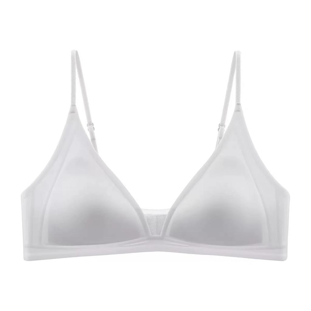New women's small chest French deep V satin premium thin shoulder strap thin seamless triangular cup bra