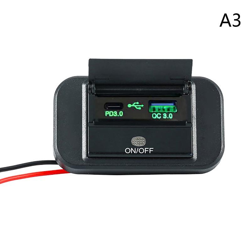 Quick Charge Pd Type C Dual Usb Ports Car Bus Charger Socket Adapter 12V/24V Usb Power Panel With Swith For Marine Motorcycles