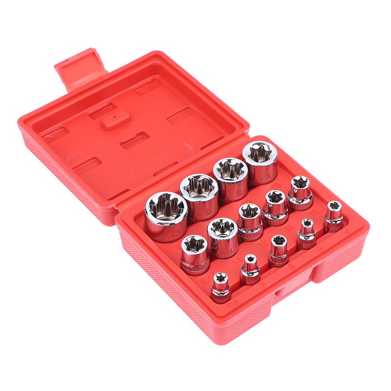 

14pcs/set 1/2 ,3/8 , 1/4 E-TORX Socket - Premium Female Torx Socket Set,Ultimate Torque Star Sockets, External Torx Sockets