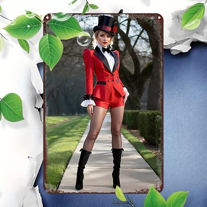 Vintage Kvinlig Silhuett Metall Logotyp för Bar & Garage