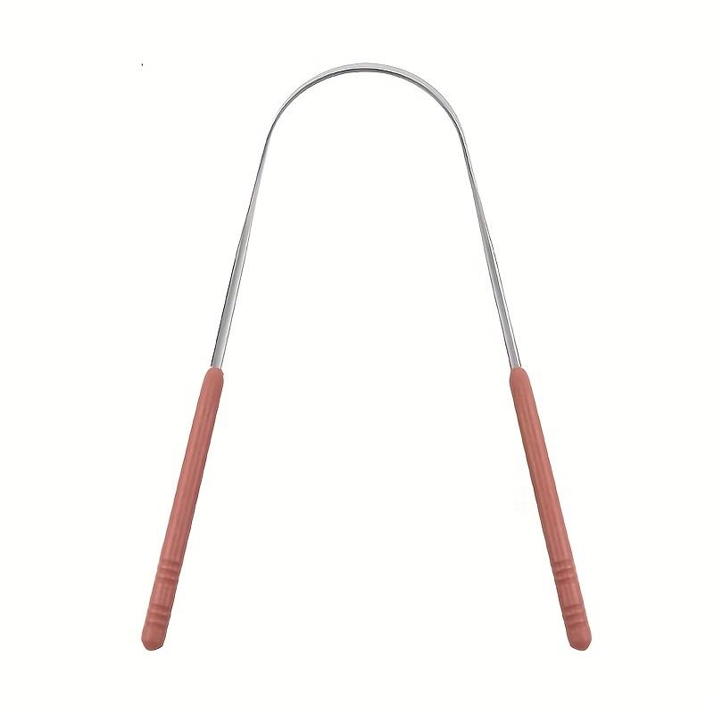 1pc Hypoallergenic Stainless Steel Tongue Scraper with Ergonomic Plastic Handle - Fresh Breath Oral Care Tool, Durable Metal Cleaner In Black, Pink