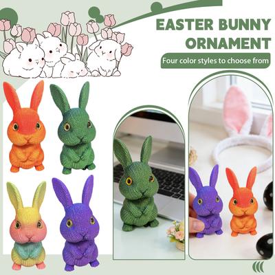 Easter Bunny Figurines Set – Colorful Knit,Textured Decorations, Cute Tabletop Ornaments For Easter Home Party Decor, Holiday Gift For Kids & Family
