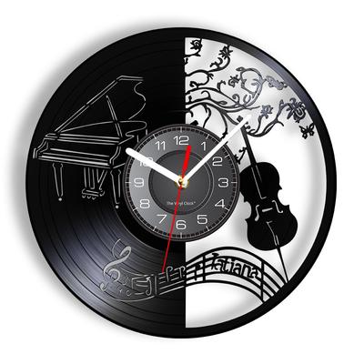 Instrumentos Musicais Arte de Parede Decoração de Casa Relógio de Parede Piano Violoncelo Partitura Disco de Vinil Relógio de Parede Pianista Violoncelista Músicos Presente