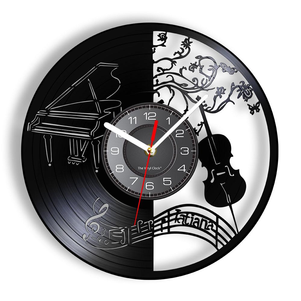 Music Instrucments Wall Art Home Decor Wall Clock Piano Cello Music Sheet Vinyl Record Wall Clock Pianist Cellist Musicians Gift