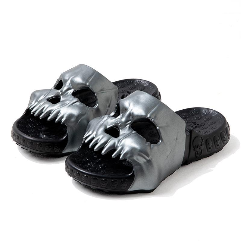 Fashion New Personalized Skull Design Slippers for Men 2024 Summer Fun Novelty Slides Thick Sole Platform Beach Non-slip Women Sandals