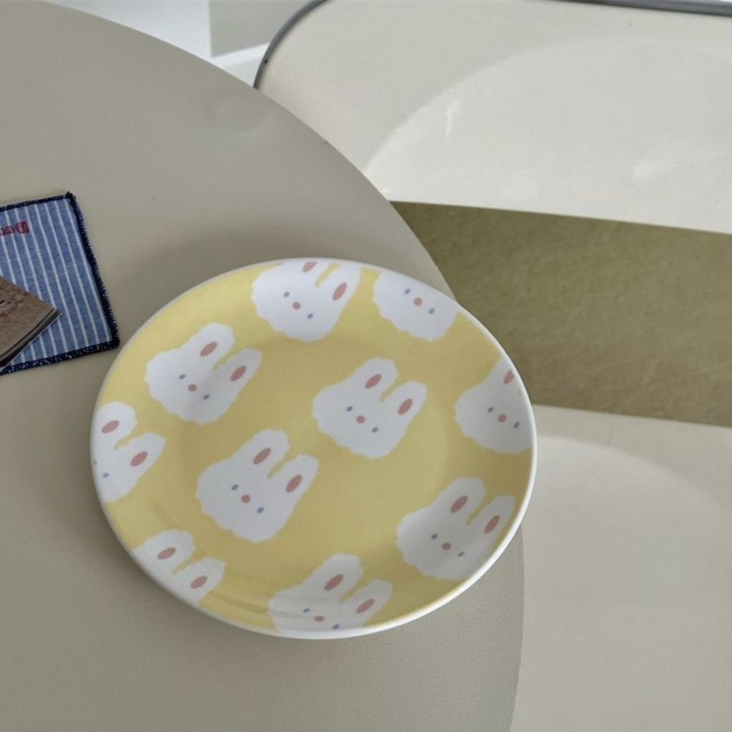 Cartoon Cute Ceramic Plate Macaron Rabbit Color Contrast High Beauty Cake Dim Sum Plate Children's Household Ceramic Plate