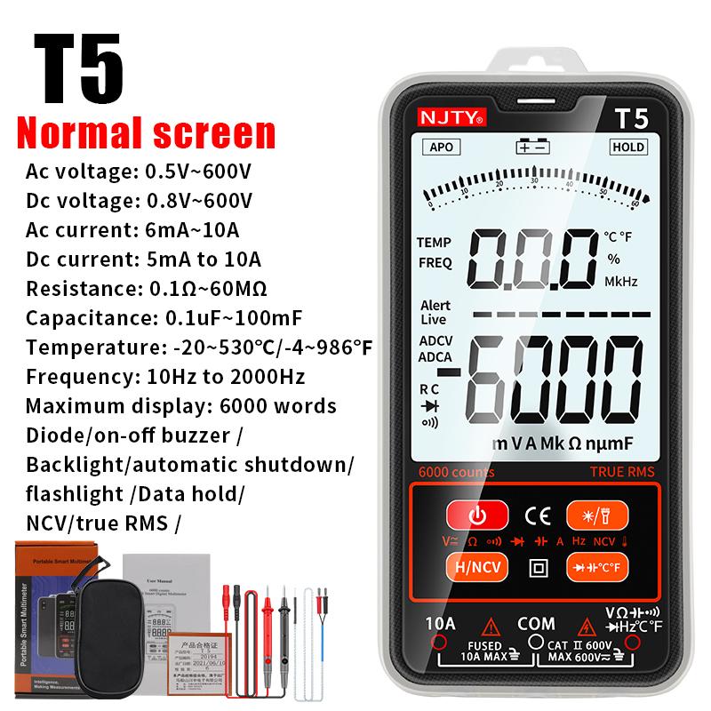

NJTY Розумний Цифровий Мультиметр AC DC 600V Напруга 10A Струм True RMS Мультиметр 6000 Відліків Ом Професійний Тестер Електрика