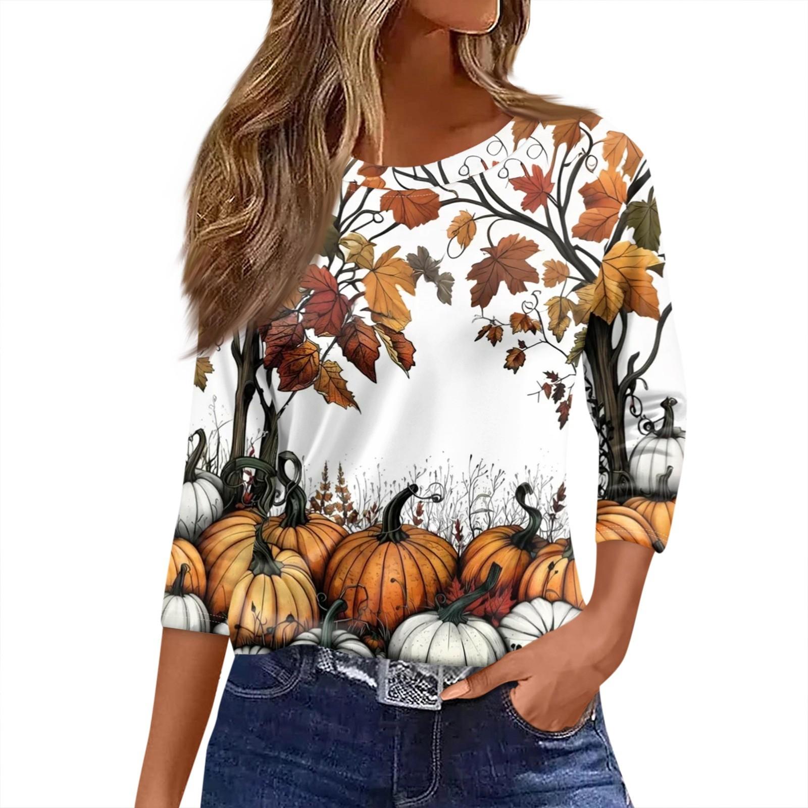 

Женская футболка с принтом на Хэллоуин, рукав 3/4, повседневная мода, базовая, с круглым вырезом, обычный топ XL